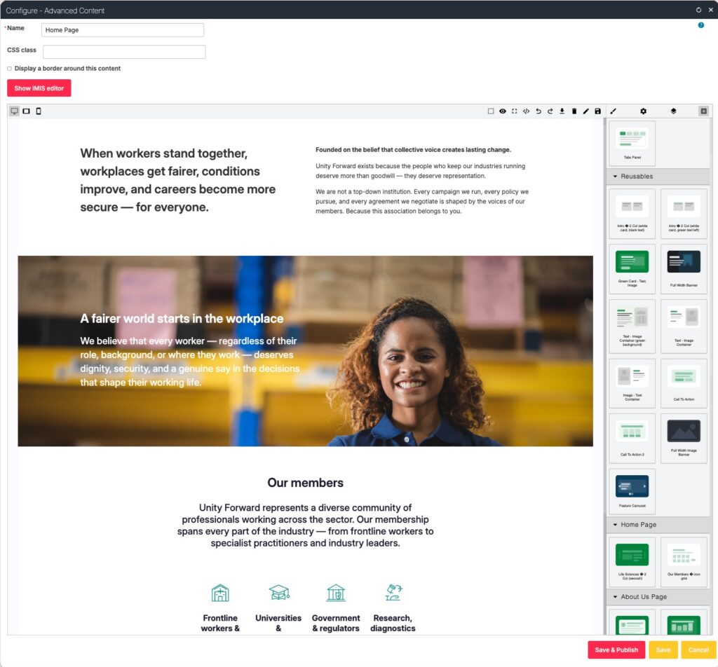 Configuring content page in iMIS