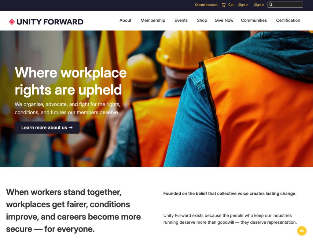 Landing page for unions